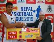 Man of the match Bikram Joshi (L)